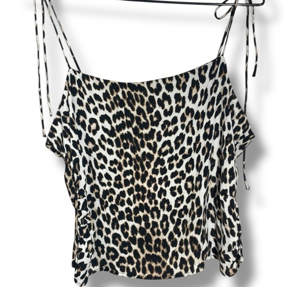 H&M NWT Tie Strap Rouched Back Light Beige/Leopard Print Draped Camisole Top - Picture 10 of 15